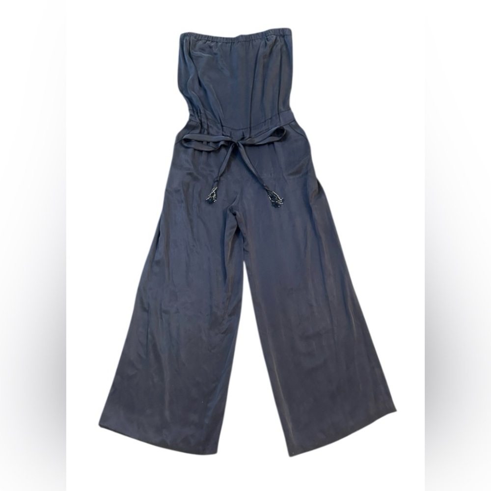 Rebecca Taylor navy blue silk jumpsuit w/ beaded tassel belt, Large